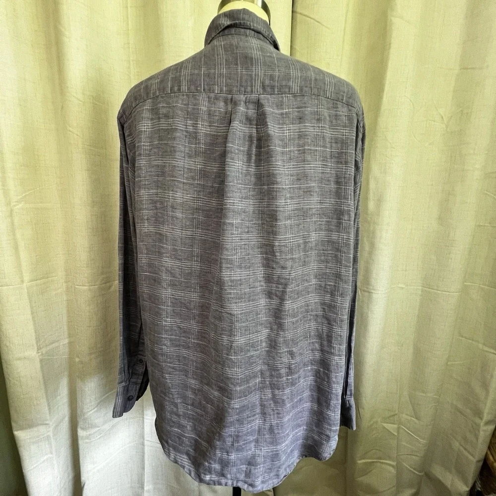 Banana Republic Shirt Mens  Sz Large Gray Linen Factory‎ Store Button Down